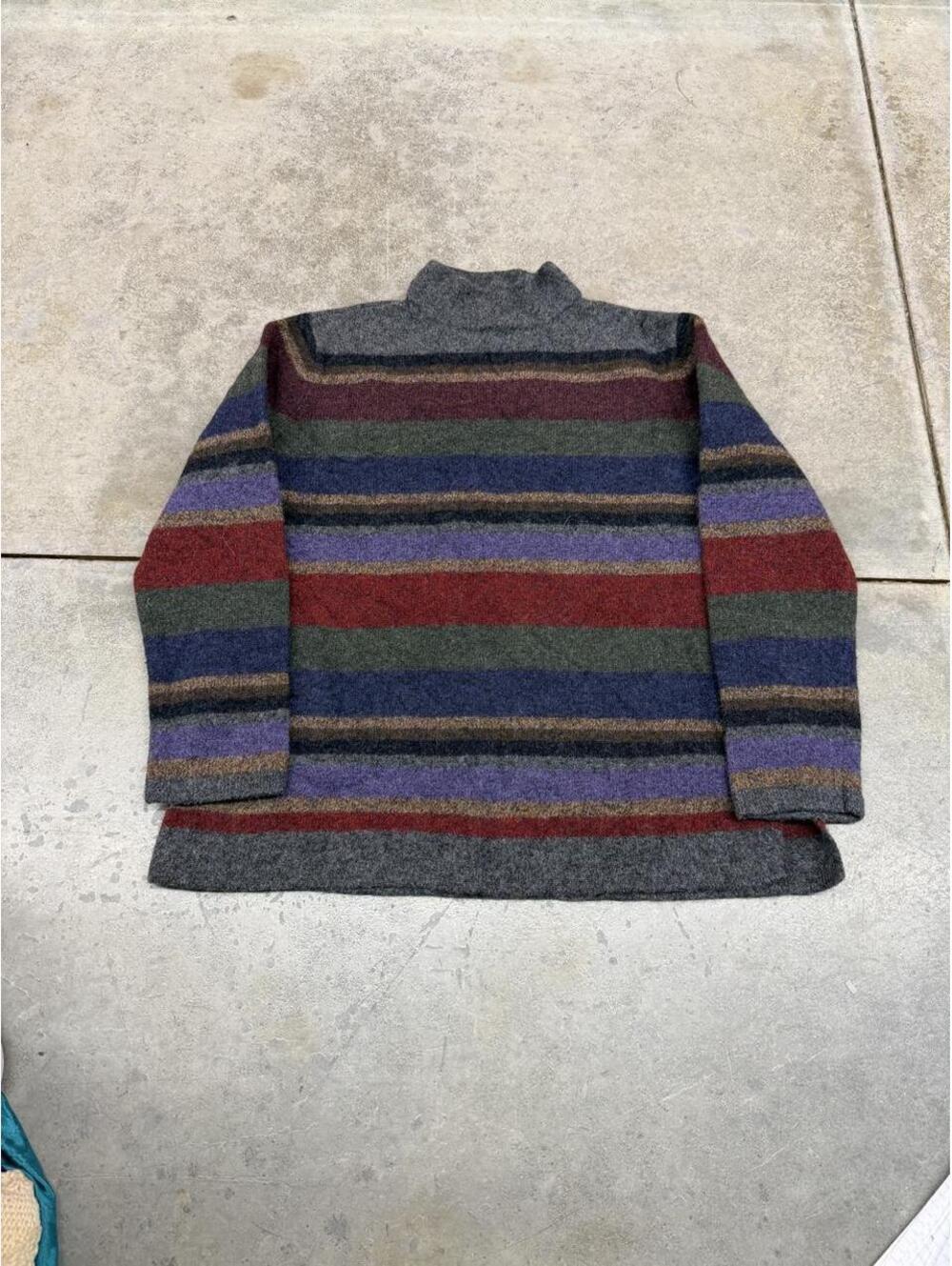 vintage lauren ralph lauren burgandy and green striped mock neck knit sweater